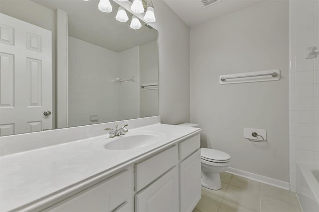 8006 Sports Haven Dr, Humble, TX 77346 - bathroom with vanity, tile patterned floors, washtub / shower combination, and a chandelier