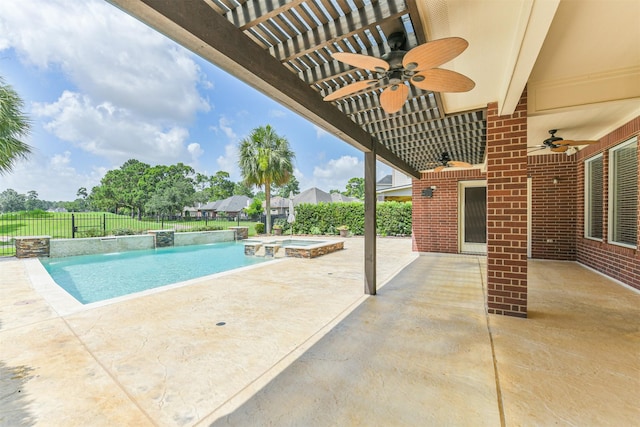 8006 Sports Haven Dr, Humble, TX 77346 - view of pool featuring ceiling fan, a pool with connected hot tub, and a patio area