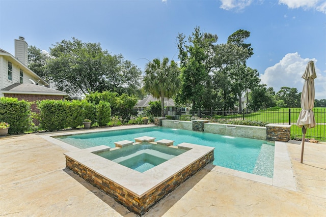 8006 Sports Haven Dr, Humble, TX 77346 - view of pool with a pool with connected hot tub, a fenced backyard, and a patio