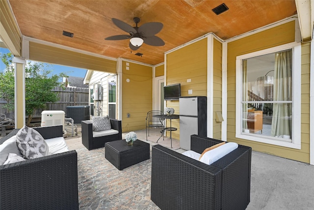 8727 Vinkins Rd, Houston, TX 77071 - view of patio with an outdoor hangout area and ceiling fan