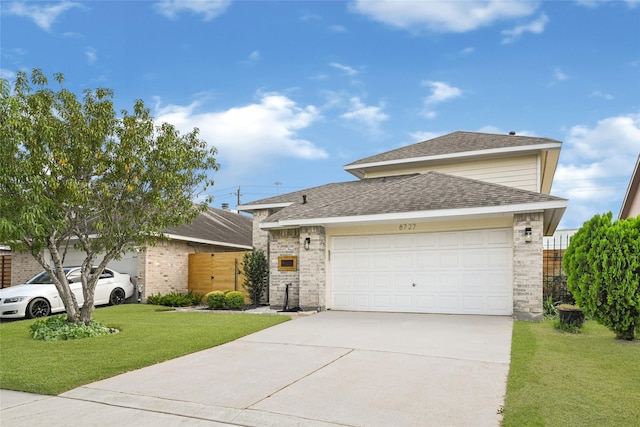 8727 Vinkins Rd, Houston, TX 77071 - view of front of house featuring driveway, a garage, roof with shingles, and brick siding