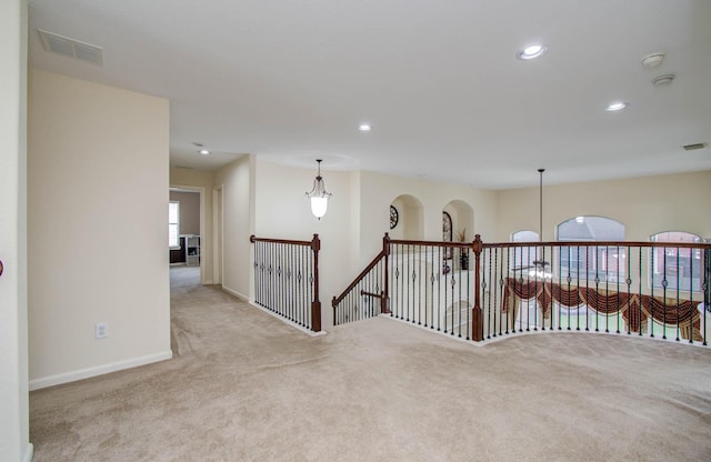11704 Shoal Lndg, Pearland, TX 77584 - hallway featuring carpet, recessed lighting, and an upstairs landing