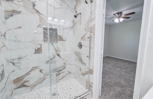 12407 Big Oaks Dr, Houston, TX 77050 - bathroom with a marble finish shower and a ceiling fan