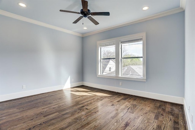 8015 Serenity Ct, Houston, TX 77025 - unfurnished room featuring ornamental molding, wood finished floors, a ceiling fan, and recessed lighting