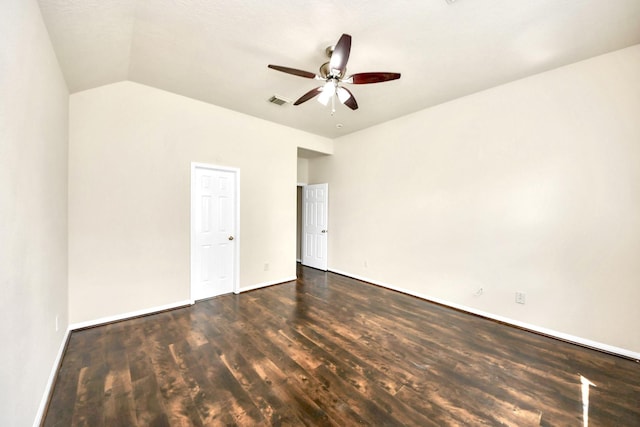 6902 Sterling Meadow Dr, Katy, TX 77449 - unfurnished bedroom featuring dark wood-type flooring, vaulted ceiling, and a ceiling fan