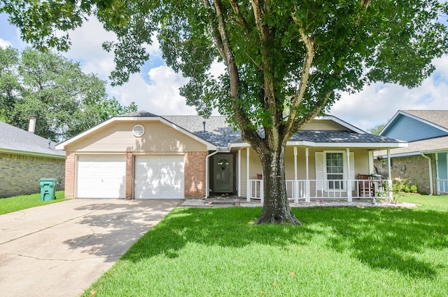 4318 Glen Avon Dr, Pasadena, TX 77505 - view of front of property with a garage, driveway, a front yard, a porch, and roof with shingles