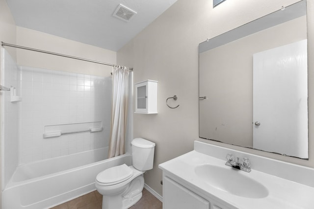 16810 Perryton Ln, Houston, TX 77073 - bathroom featuring shower / bathtub combination with curtain, vanity, and tile patterned floors