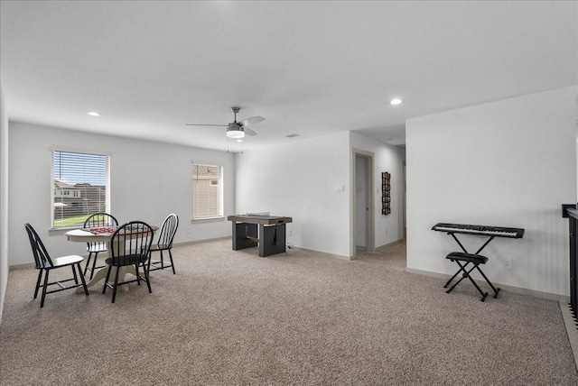 6214 Bois D Arc St, League City, TX 77573 - dining area with carpet, recessed lighting, and a ceiling fan