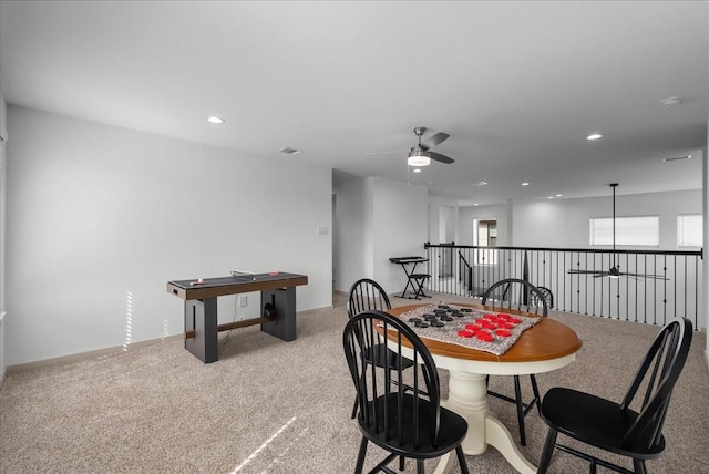 6214 Bois D Arc St, League City, TX 77573 - dining room with a ceiling fan, recessed lighting, and carpet flooring