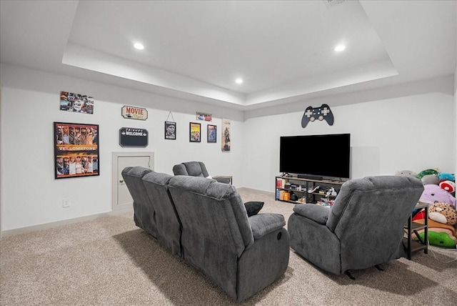 6214 Bois D Arc St, League City, TX 77573 - home theater room with a raised ceiling, light carpet, and recessed lighting