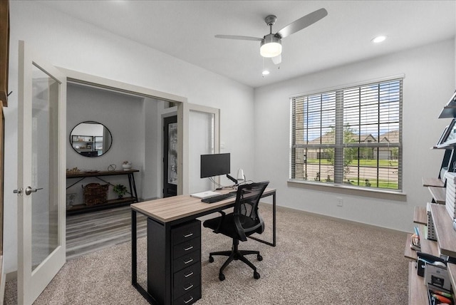 6214 Bois D Arc St, League City, TX 77573 - office space with a ceiling fan, french doors, plenty of natural light, carpet flooring, and recessed lighting