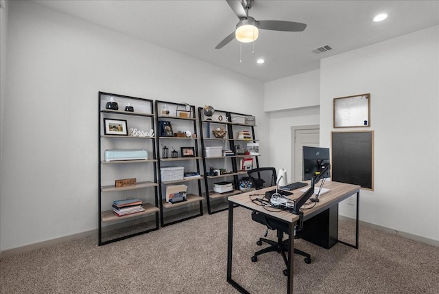 6214 Bois D Arc St, League City, TX 77573 - carpeted home office with a ceiling fan and recessed lighting
