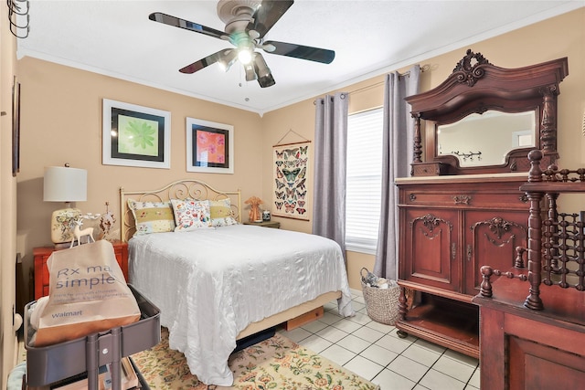 826 Ivyhollow Dr, Channelview, TX 77530 - bedroom featuring light tile patterned floors, crown molding, and ceiling fan