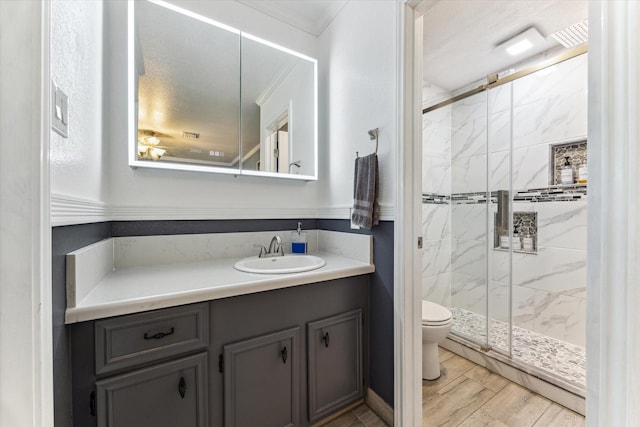 1926 Meadow Creek Dr, Pearland, TX 77581 - full bath featuring crown molding, a marble finish shower, and vanity