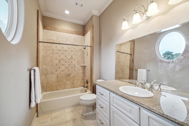 6 Kings Lake Estates Blvd, Kingwood, TX 77346 - full bathroom with ornamental molding, vanity,  shower combination, and tile patterned flooring