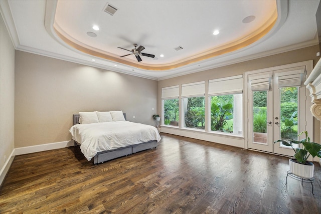 6 Kings Lake Estates Blvd, Kingwood, TX 77346 - bedroom featuring a raised ceiling, multiple windows, access to outside, crown molding, and recessed lighting
