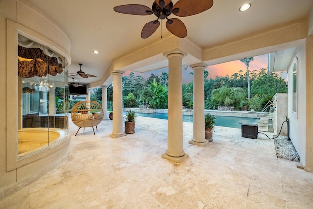 6 Kings Lake Estates Blvd, Kingwood, TX 77346 - view of patio / terrace with a ceiling fan and an outdoor pool