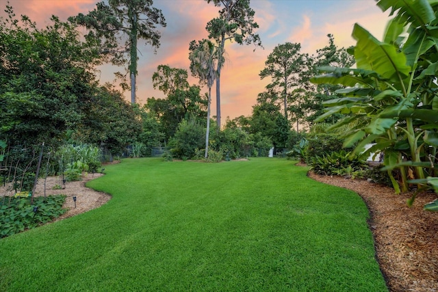 6 Kings Lake Estates Blvd, Kingwood, TX 77346 - yard at dusk featuring a lawn