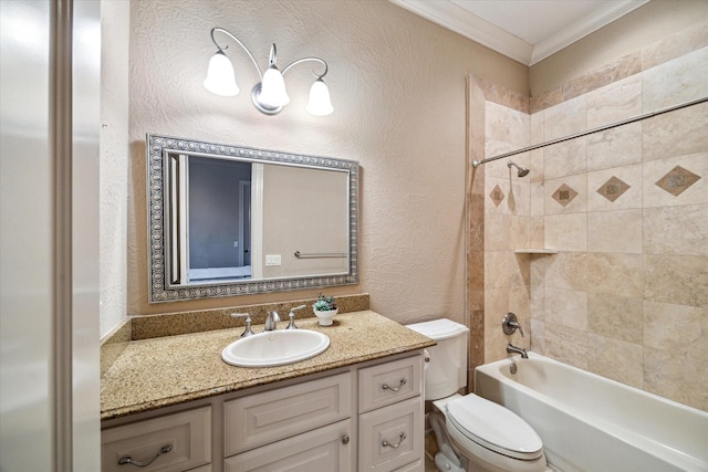 6 Kings Lake Estates Blvd, Kingwood, TX 77346 - bathroom featuring a textured wall, vanity, ornamental molding, and tub / shower combination