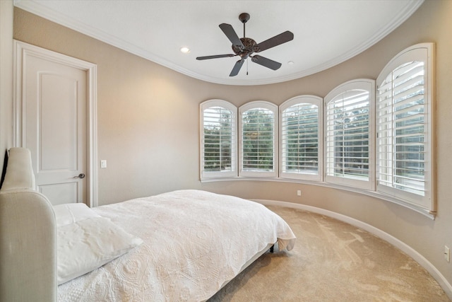 6 Kings Lake Estates Blvd, Kingwood, TX 77346 - bedroom with light colored carpet, crown molding, ceiling fan, and recessed lighting