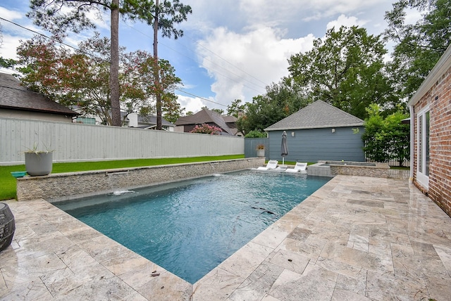 327 Cinnamon Oak Ln, Houston, TX 77079 - view of swimming pool with a patio, a fenced backyard, and a pool with connected hot tub