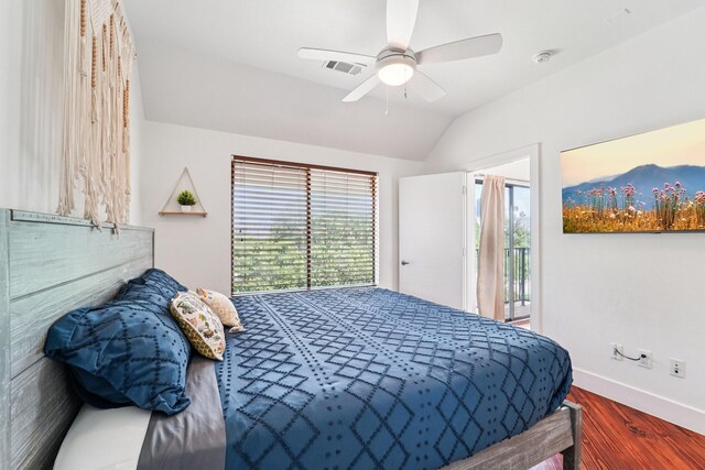 2209 Bastrop St, Houston, TX 77003 - bedroom with wood finished floors, access to outside, lofted ceiling, and ceiling fan