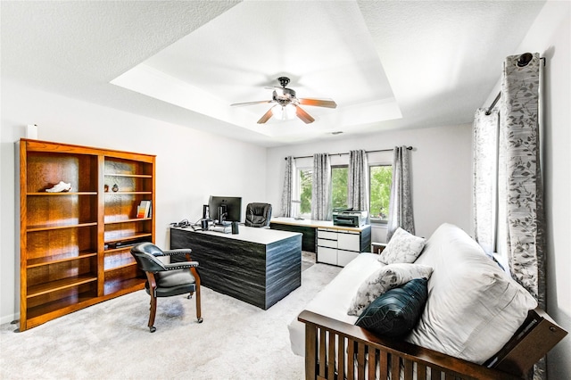15817 Honolulu St, Jersey Village, TX 77040 - office area with a raised ceiling, light carpet, and ceiling fan