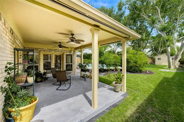 15817 Honolulu St, Jersey Village, TX 77040 - view of patio featuring ceiling fan and french doors