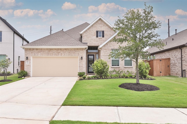 24526 Bluestar Blossom Trl, Katy, TX 77493 - view of front facade with brick siding, a garage, driveway, and a shingled roof
