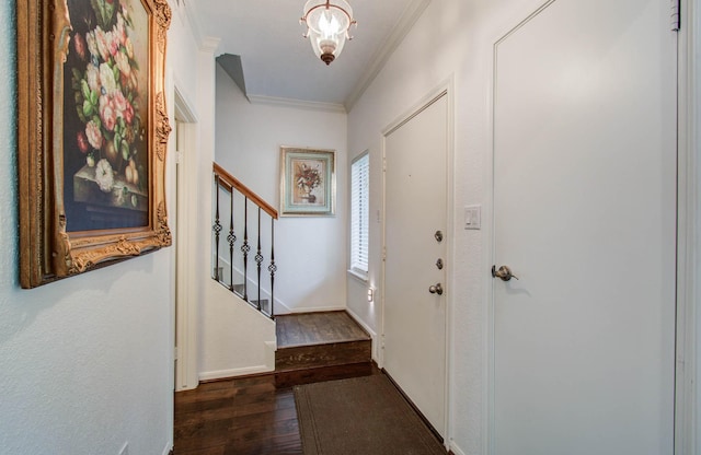11711 Memorial Dr Unit 635, Houston, TX 77024 - foyer featuring ornamental molding, hardwood / wood-style floors, and stairs