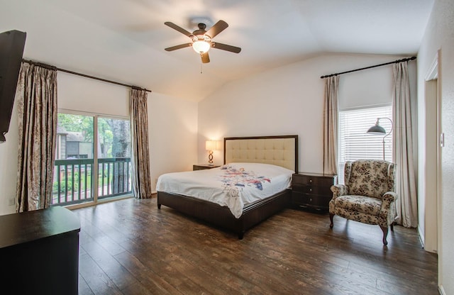 11711 Memorial Dr Unit 635, Houston, TX 77024 - bedroom with lofted ceiling, access to outside, wood-type flooring, and a ceiling fan