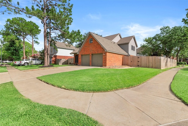 902 Mulberry Ridge Way, Houston, TX 77062 - view of side of home featuring brick siding, concrete driveway, an attached garage, a shingled roof, and a gate