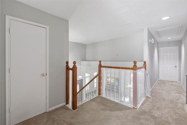 902 Mulberry Ridge Way, Houston, TX 77062 - corridor featuring an upstairs landing, attic access, and carpet