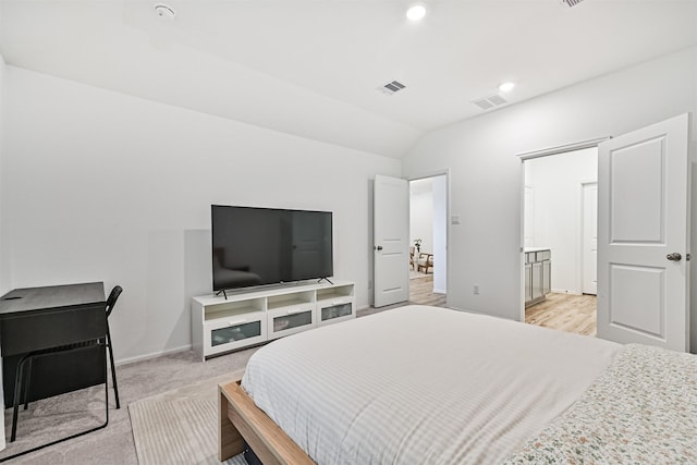 19911 Paros Island Dr, Hockley, TX 77447 - bedroom featuring vaulted ceiling, recessed lighting, and light colored carpet