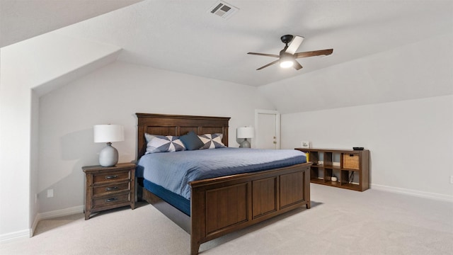 27938 Deer Run St, Montgomery, TX 77356 - bedroom featuring light carpet, lofted ceiling, and a ceiling fan