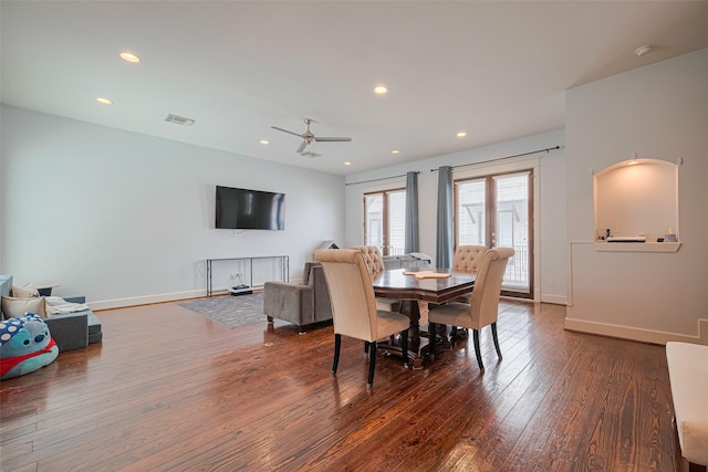 5307 Nett St Unit C, Houston, TX 77007 - dining room with hardwood / wood-style floors, ceiling fan, and recessed lighting