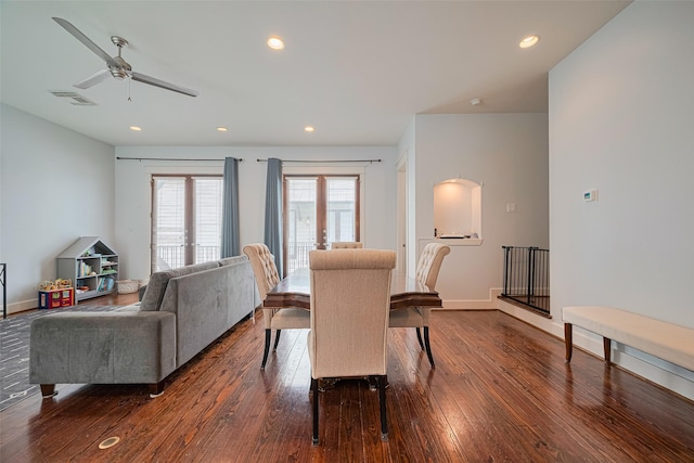 5307 Nett St Unit C, Houston, TX 77007 - dining area with dark wood finished floors, recessed lighting, and a ceiling fan