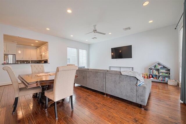 5307 Nett St Unit C, Houston, TX 77007 - dining space featuring ceiling fan, dark wood-style flooring, and recessed lighting