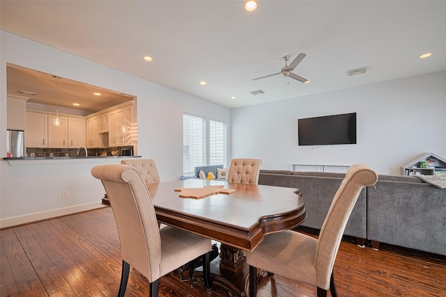 5307 Nett St Unit C, Houston, TX 77007 - dining room featuring dark wood-style flooring, ceiling fan, and recessed lighting