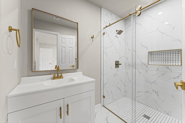 7347 Liberty Ridge Ln, Houston, TX 77049 - full bath with marble finish floors, a marble finish shower, and vanity