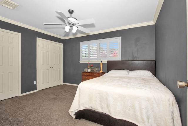 1907 Wagon Gap Trl, Houston, TX 77090 - carpeted bedroom featuring ornamental molding, a ceiling fan, and a closet