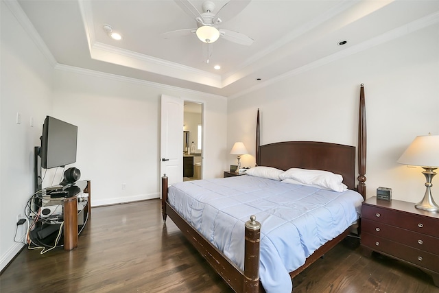 925 W 19th St Unit B, Houston, TX 77008 - bedroom featuring wood finished floors, a tray ceiling, ornamental molding, recessed lighting, and ensuite bathroom