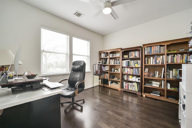 925 W 19th St Unit B, Houston, TX 77008 - office area featuring a ceiling fan and dark wood-style flooring