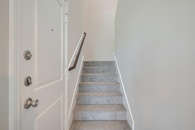 915 Lakeland Cir, Rosharon, TX 77583 - stairway featuring carpet floors