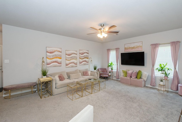 4430 Misty Woods Trl, Richmond, TX 77469 - living area with carpet, plenty of natural light, and ceiling fan