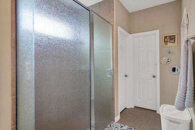 3215 W Trail Dr, Pearland, TX 77584 - bathroom with tile patterned flooring and a shower stall