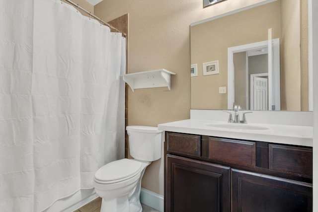 3215 W Trail Dr, Pearland, TX 77584 - full bathroom featuring vanity, a shower with curtain, and tile patterned flooring
