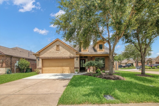 3215 W Trail Dr, Pearland, TX 77584 - view of front of property featuring an attached garage, a front yard, and brick siding