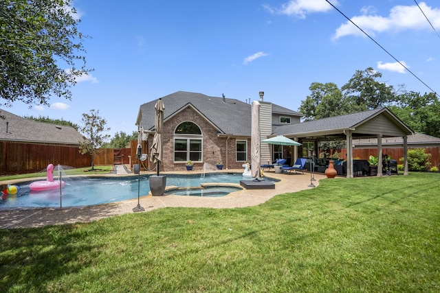 9227 Forest Creek Dr, Tomball, TX 77375 - view of swimming pool with a fenced backyard, a patio area, a gazebo, and a pool with connected hot tub