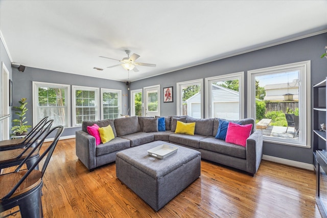 308 W 33rd St, Houston, TX 77018 - living room with wood finished floors and a ceiling fan